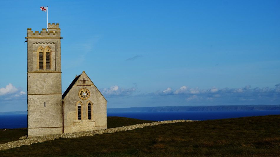 St Helen’s Church with the mainland beyond (Photo by John Tyrer)